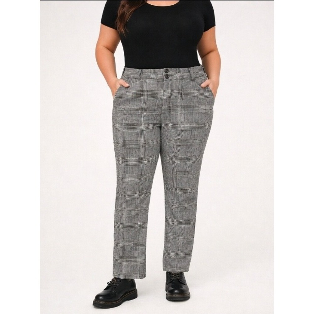 Torrid Womens 16R Glen Plaid Straight Leg Trouser Black White Stretch Dress Pant